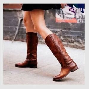 Frye Melissa Button Riding Tall Boots Cognac Brown Size 6 Classic Leather